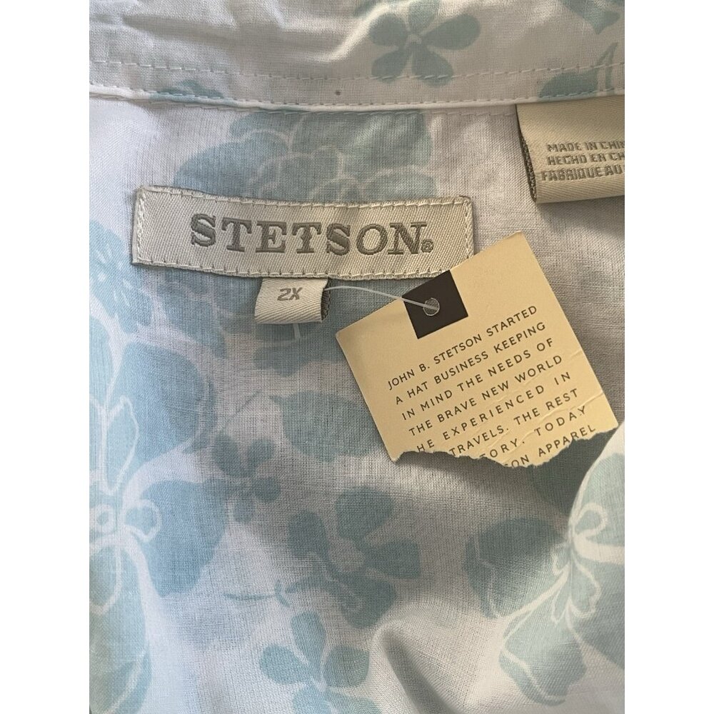 Stetson Western Shirt Womens 2X Pearl Snap Cowgirl Floral Blue White NEW Cowgirl - Picture 4 of 11